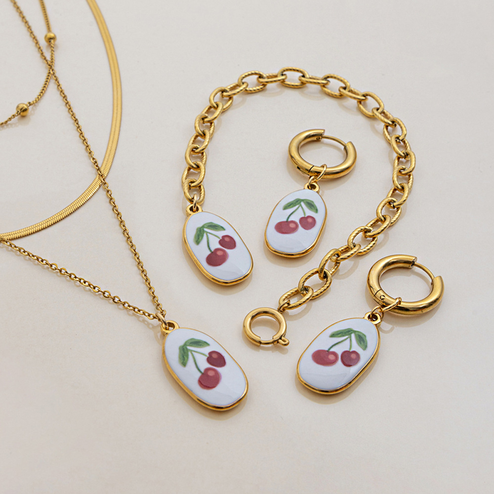 1 Paire De Colliers Pendentifs Pour Femmes En Acier Inoxydable Couleur Or, Couleur Cerisier Naturel h5Image8