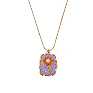 Collier Pendentif En Acier Inoxydable Doré, Couleur Or, Avec Fleur Émaillée (1 Pièce) h5 Image4