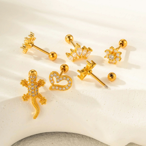 Boucles D'Oreilles Piercing En Zircon Couleur Cuivre Or 1 Pièce h5 Image3