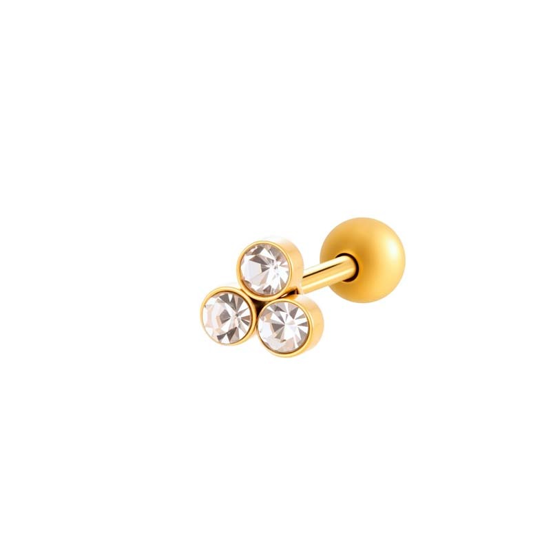 Boucles D'Oreilles Piercing Femme, Simples, Annulaires, En Acier Inoxydable, Étanches, Couleur Or, Avec Zircon (1 Pièce). Image6