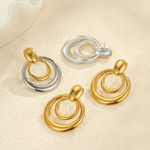 Boucles D'Oreilles Puces Pour Femmes, En Acier Inoxydable Imperméable, Couleur Or, Style Simple Et Multicolore h5 Image2