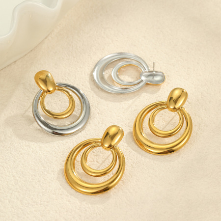 Boucles d'oreilles puces pour femmes, en acier inoxydable imperméable, couleur or, style simple et multicolore 2