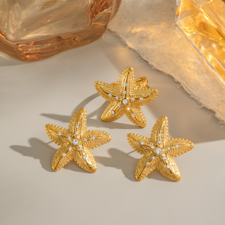 Ensemble de boucles d'oreilles Starfish en acier inoxydable étanche couleur or