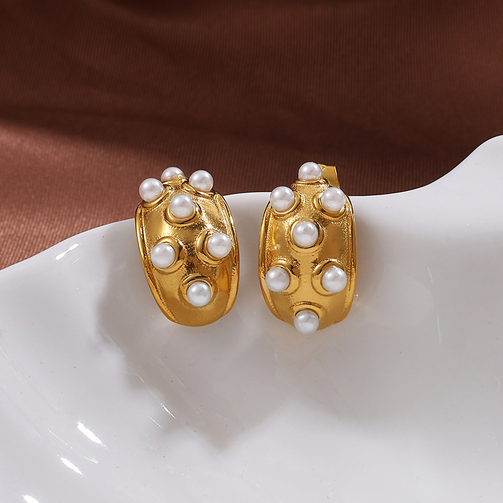 1 Paire De Boucles D'Oreilles Pendantes En Perles Couleur Or Image4