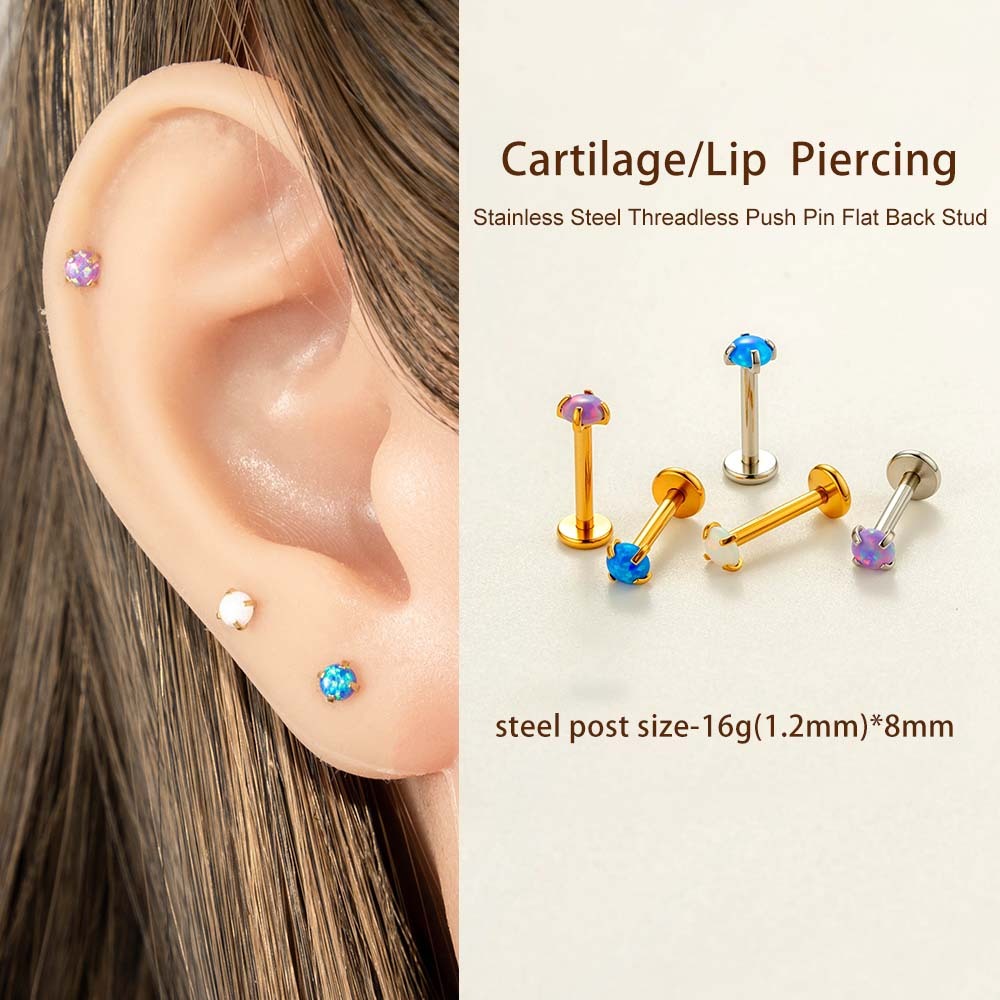 Boucle D'Oreille Piercing Simple En Acier Inoxydable Étanche Couleur Or Avec Zircon (1 Pièce) Image4