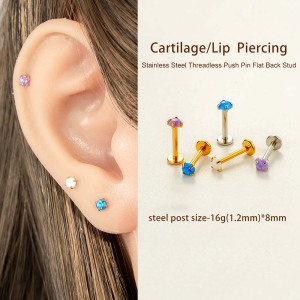 Boucle D'Oreille Piercing Simple En Acier Inoxydable Étanche Couleur Or Avec Zircon (1 Pièce) h5 Image4
