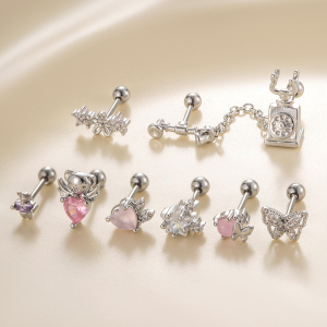 Boucles D'Oreilles Percées En Acier Titane Et Zircon Pour Femme, 1 Pièce, Cœur Brillant h5 Image3