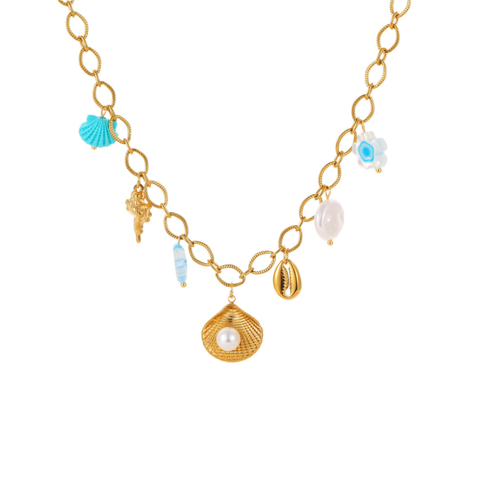 Colliers Pendentifs Romantiques Géométriques En Acier Inoxydable Étanche Couleur Or Pour Femmes Image5