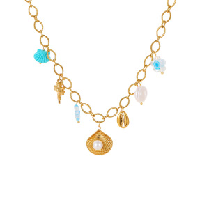 Colliers Pendentifs Romantiques Géométriques En Acier Inoxydable Étanche Couleur Or Pour Femmes h5 Image5