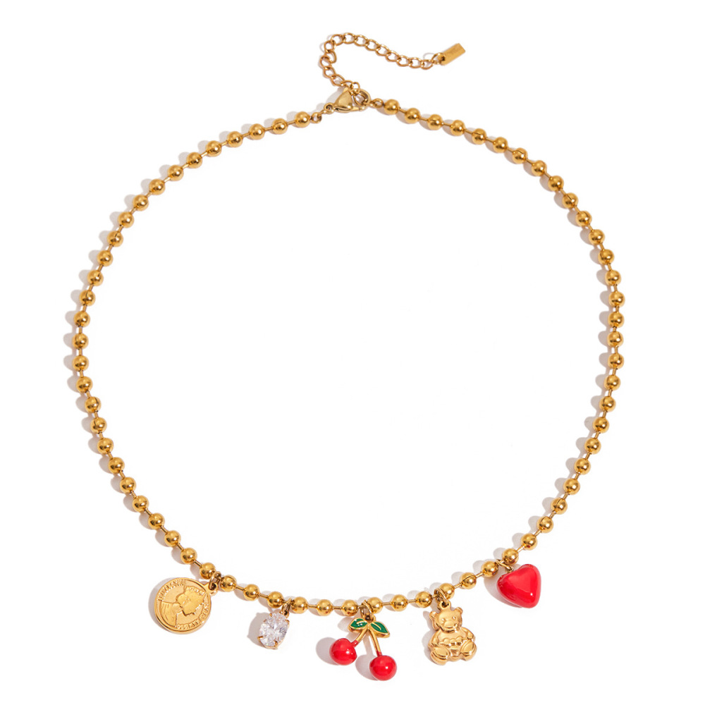 Collier Pendentif Femme En Acier Inoxydable, Couleur Or, Orné D'Un Cerisier Naturel (1 Pièce) 