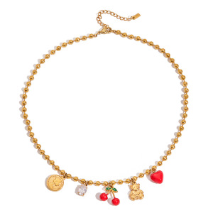 Collier Pendentif Femme En Acier Inoxydable, Couleur Or, Orné D'Un Cerisier Naturel (1 Pièce) h5 