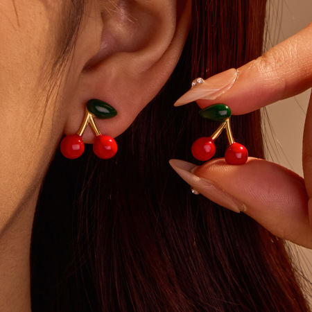 Boucles d'oreilles puces pour femme, modèle Sweet Plant, en acier inoxydable étanche, couleur or (1 paire)