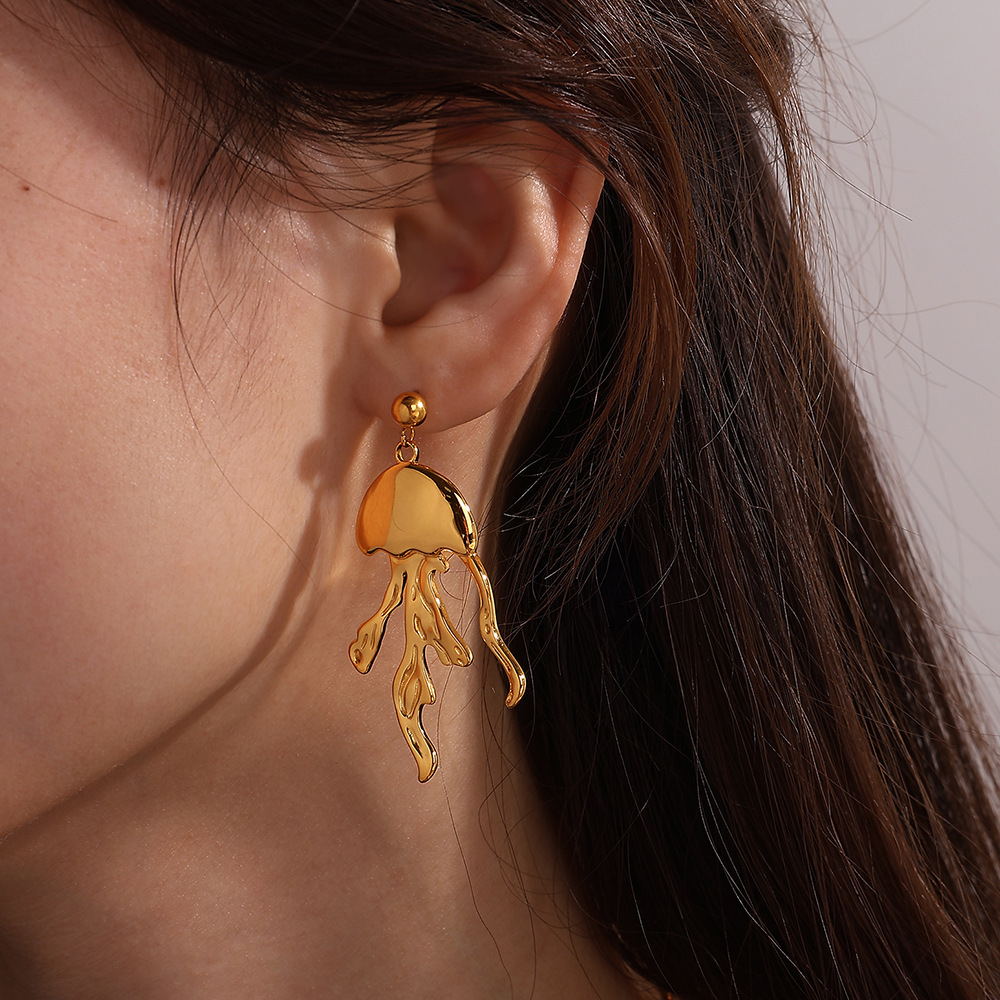 Boucles D'Oreilles Pendantes Pieuvre En Acier Inoxydable Étanche Couleur Or Image4