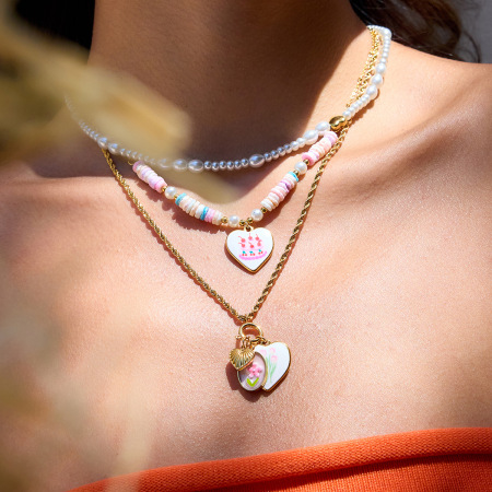 Collier pendentif femme en acier inoxydable doré, motif cœur peint (1 pièce)