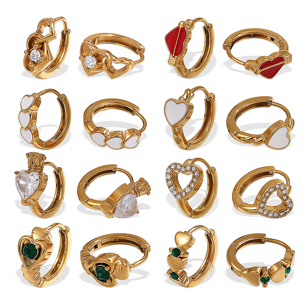 1 Paire De Boucles D'Oreilles Créoles En Acier Inoxydable Doré, Étanches, En Forme De Cœur Image4