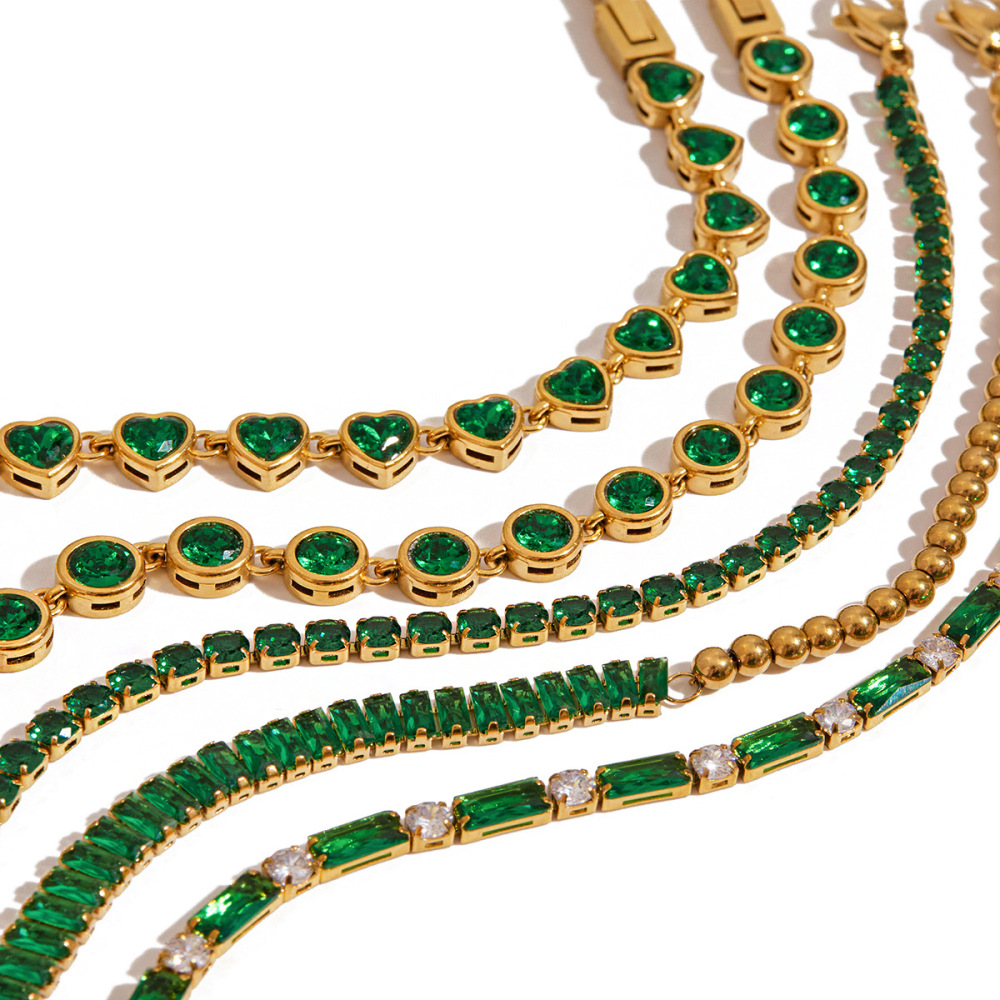 Bracelet Chaîne Femme En Acier Inoxydable Vert Rétro Étanche Couleur Or (1 Pièce) Image5