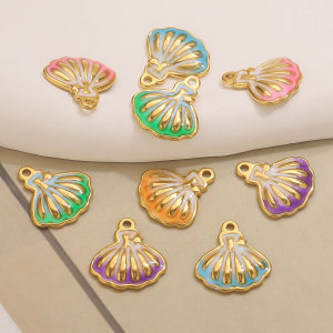 Pendentif Femme En Acier Inoxydable Doré, Étanche, En Forme De Coquillage Coloré (1 Pièce) h5 Image3