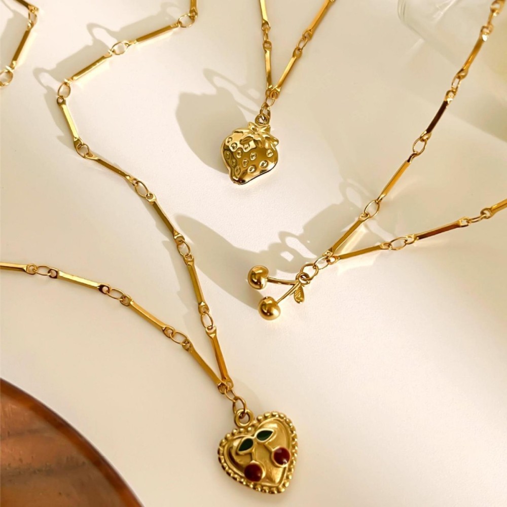 Collier Pendentif En Acier Inoxydable Doré, Étanche, En Forme De Fruit (1 Pièce) Image4