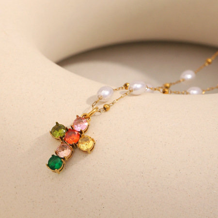 Collier croix femme en acier inoxydable étanche, collection Light Luxury 2