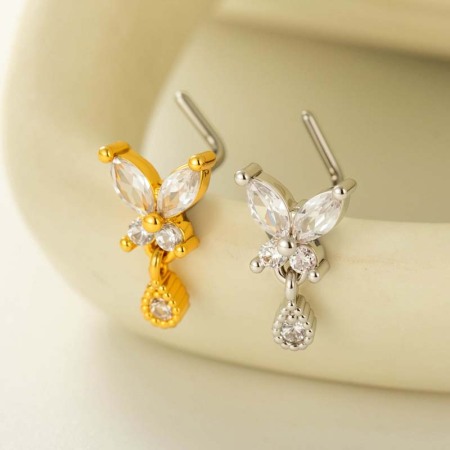 1 pièce de piercing de nez papillon en cuivre doré et zircon pour femme