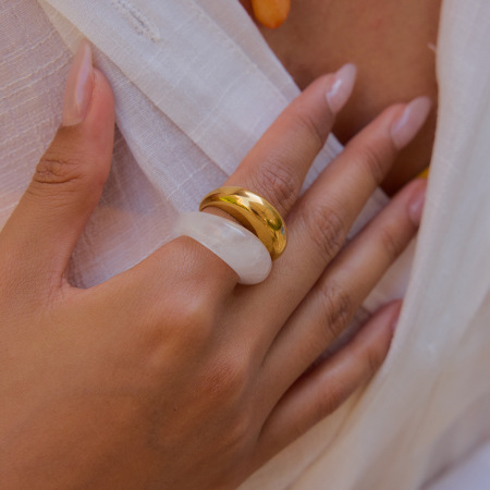 Bague classique en pierre naturelle de couleur unie pour femme, 1 pièce