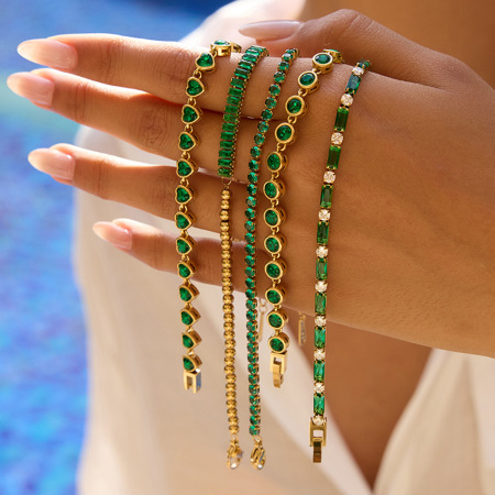 Bracelet chaîne femme en acier inoxydable vert rétro étanche couleur or (1 pièce) 2
