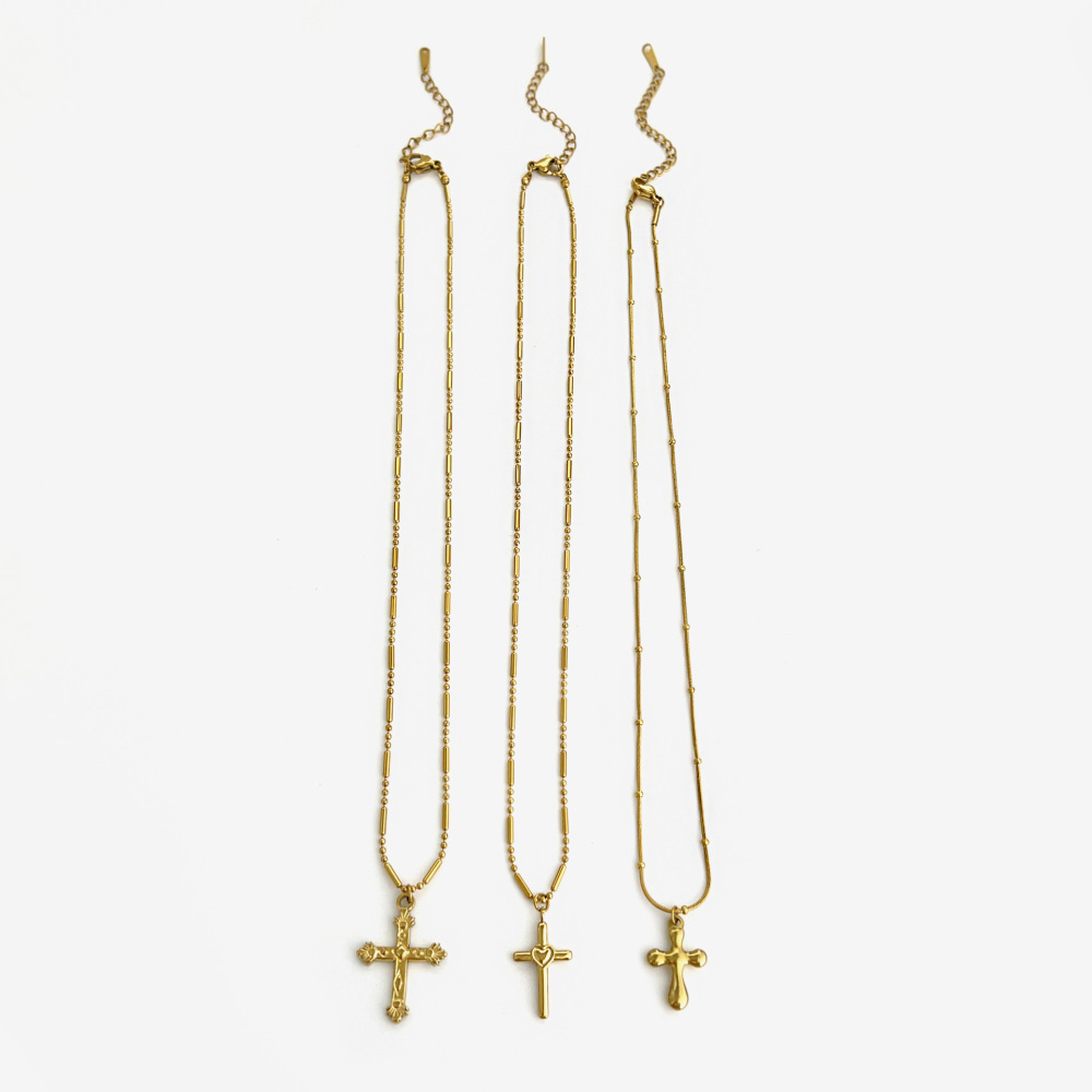 Collier Pendentif Croix En Acier Inoxydable Étanche Couleur Or (1 Pièce) Image6