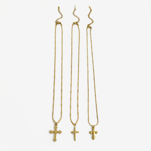 Collier Pendentif Croix En Acier Inoxydable Étanche Couleur Or (1 Pièce) h5 Image6