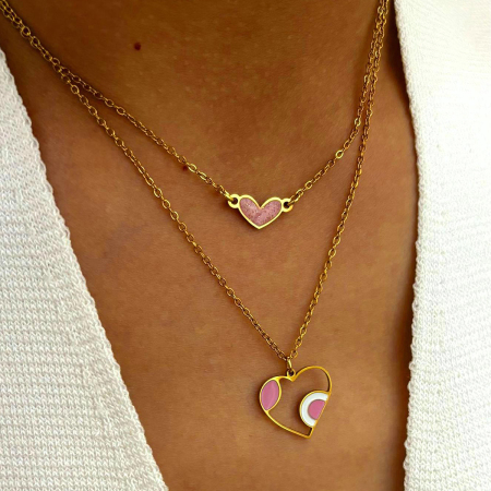 Collier pendentif en acier inoxydable doré, étanche, en forme de cœur émaillé 2