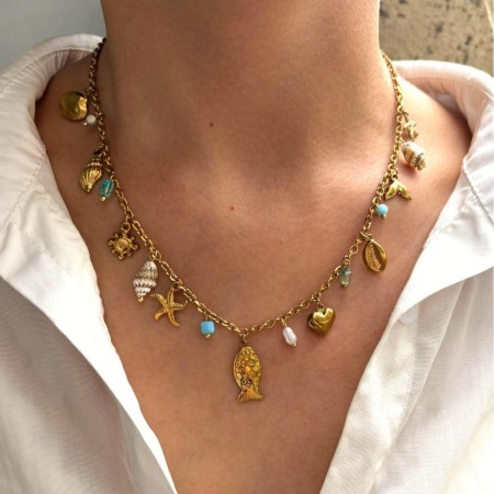 Collier pendentif Oceanic en acier inoxydable étanche couleur or (1 pièce)