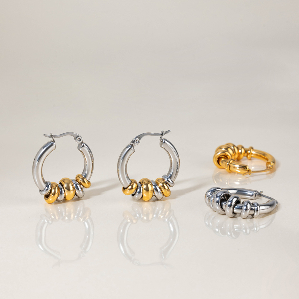 1 Paire De Boucles D'Oreilles Créoles Classiques Pour Femmes, En Acier Inoxydable Doré, Étanches, De Couleurs Assorties. Image6