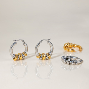 1 Paire De Boucles D'Oreilles Créoles Classiques Pour Femmes, En Acier Inoxydable Doré, Étanches, De Couleurs Assorties. h5 Image6