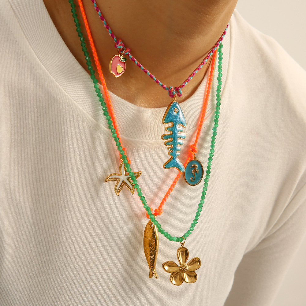 Colliers Pendentifs Pour Femmes En Acier Inoxydable Doré, Motif Poisson À Contraste De Couleurs h5Image4