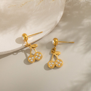 1 Paire De Boucles D'Oreilles Pendantes En Acier Inoxydable Couleur Or Cerise h5 Image2