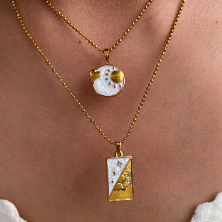 Collier pendentif en acier inoxydable émaillé couleur or, étanche, avec motif de tarot.