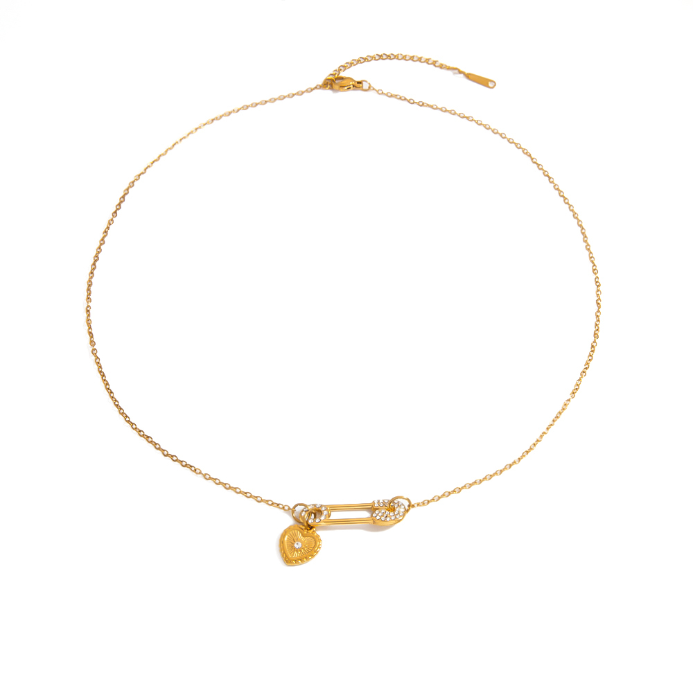Collier Pendentif Cœur En Acier Inoxydable Étanche Couleur Or (1 Pièce) 