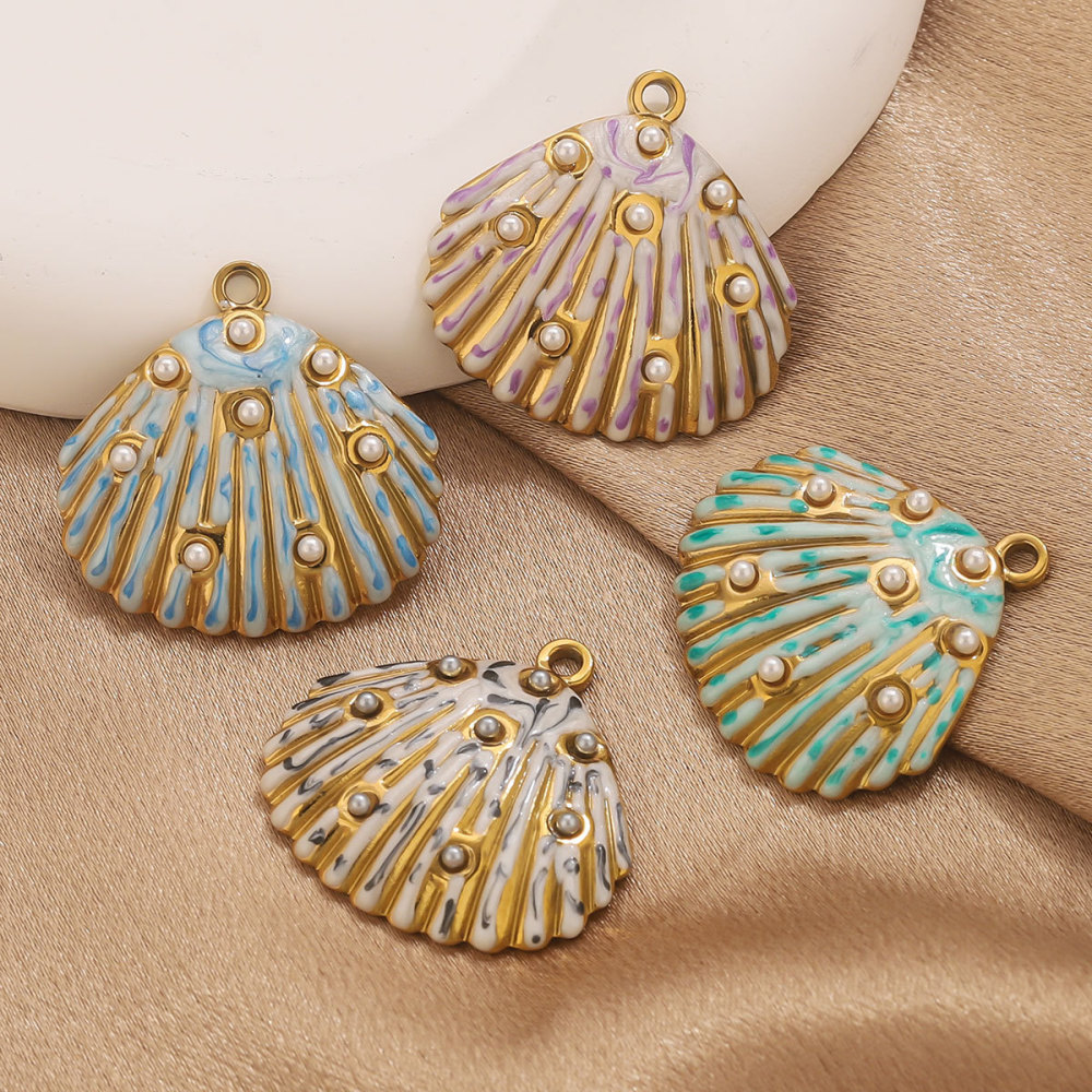 Pendentif Femme En Acier Inoxydable Doré, Étanche, Orné D'Un Coquillage Coloré (1 Pièce) Image3