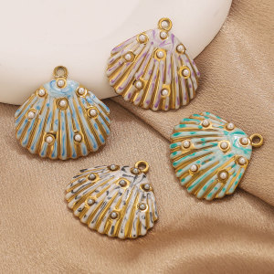 Pendentif Femme En Acier Inoxydable Doré, Étanche, Orné D'Un Coquillage Coloré (1 Pièce) h5 Image3