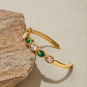 Bracelet Jonc Classique Géométrique En Acier Inoxydable Étanche Couleur Or Pour Femme (1 Pièce) h5 Image5
