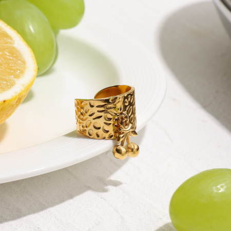 Bague tendance en acier inoxydable doré, couleur cerise, 1 pièce, collection romantique