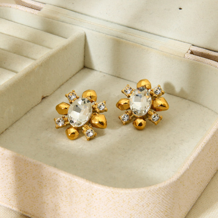 Boucles D'Oreilles Puces Élégantes Géométriques En Acier Inoxydable Imperméable Pour Femmes, Collection Luxueuse 2