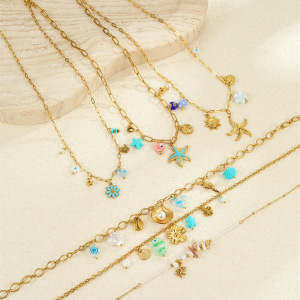 Colliers Pendentifs Romantiques Géométriques En Acier Inoxydable Étanche Couleur Or Pour Femmes h5 Image2