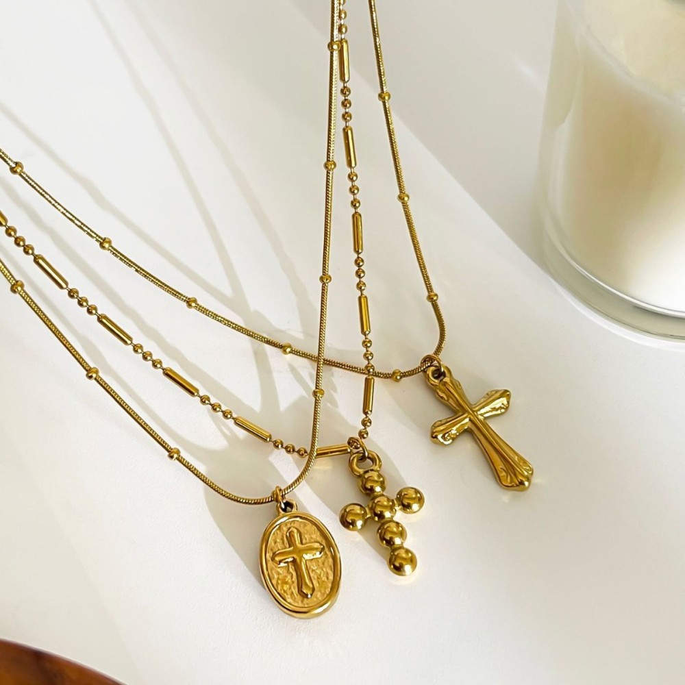 Collier Pendentif Croix En Acier Inoxydable Étanche Couleur Or (1 Pièce) Image4