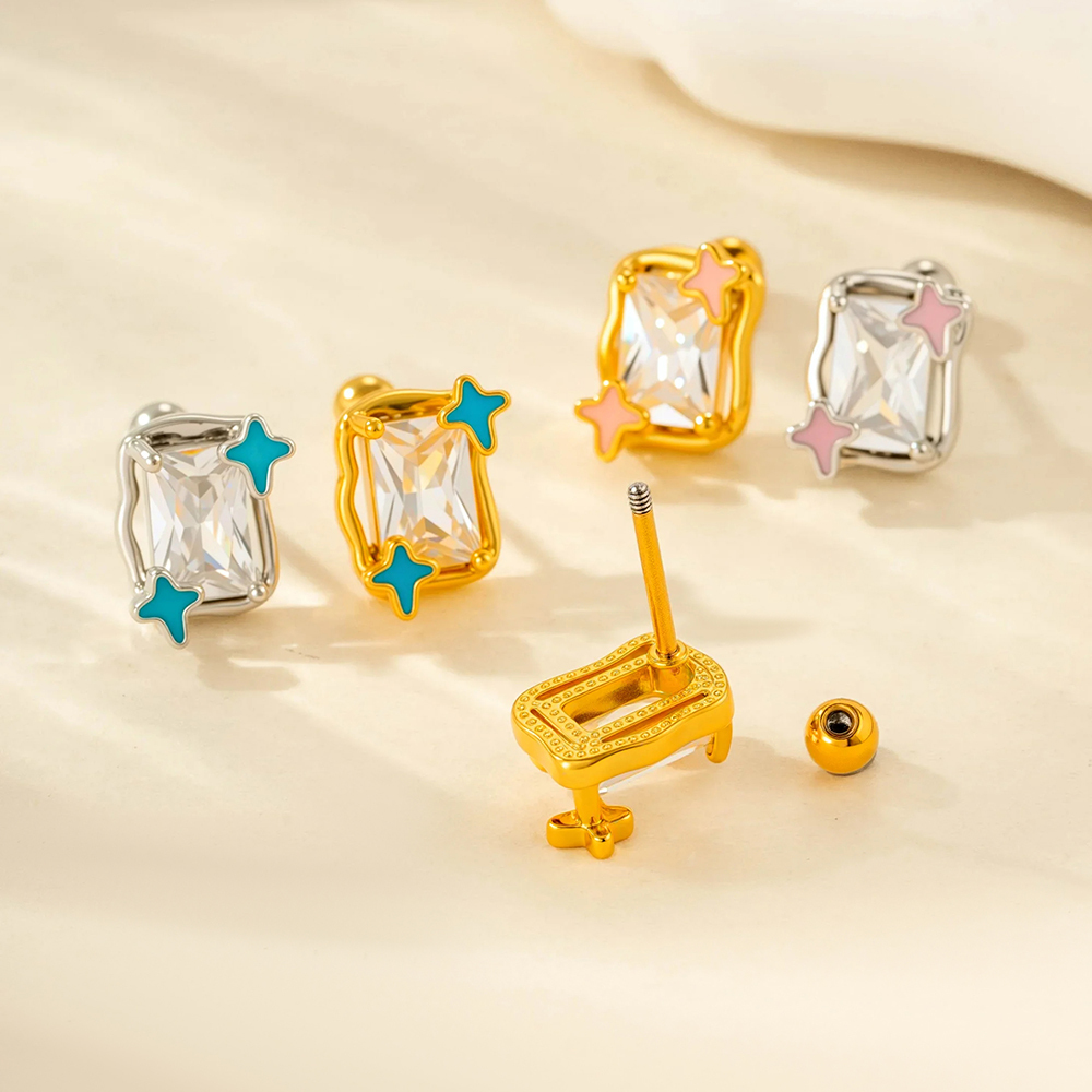 1 Boucle D'Oreille Piercing En Cuivre Et Zircon h5Image3