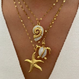 Collier Pendentif Oceanic En Acier Inoxydable Étanche Couleur Or (1 Pièce) h5 Image3