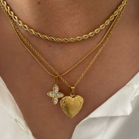 Collier pendentif cœur en acier inoxydable étanche couleur or (1 pièce)