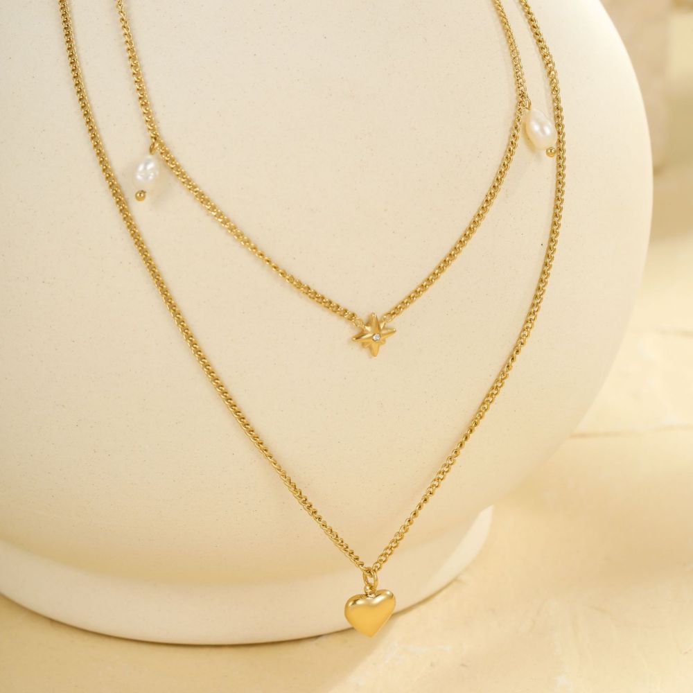 Colliers Superposés Pour Femmes, Collection Simple Series Daily Heart, En Acier Inoxydable Étanche, Couleur Or Image4