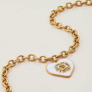 Collier Pendentif Femme En Acier Inoxydable Doré, Couleur Or, Motif Soleil Peint (1 Pièce) - Collection Classique h5 Image8
