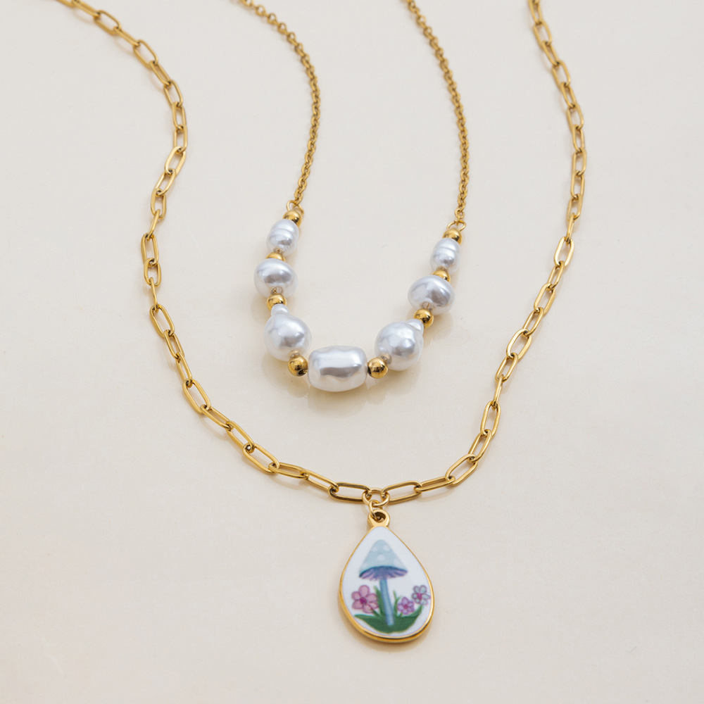Collier Pendentif Goutte En Acier Inoxydable Étanche Couleur Or Pour Femme (1 Pièce) h5Image7