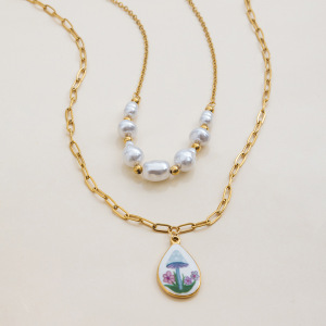 Collier Pendentif Goutte En Acier Inoxydable Étanche Couleur Or Pour Femme (1 Pièce) h5 Image7